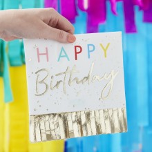 16 Napkins - Happy Birthday Colour Block Fringe - Foiled