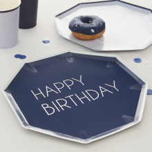 8 Eco Paper Plates - Happy Birthday - MIXed Pack - Blue