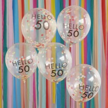 5 Hello 50 Milestone Balloons - Brights