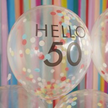 5 Hello 50 Milestone Balloons - Brights