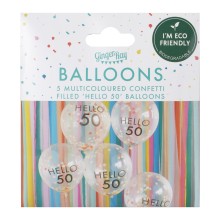 5 Hello 50 Milestone Balloons - Brights