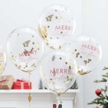 5 Balloons - Merry Christmas - Confetti Filled and Light bulb tail