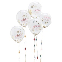 5 Balloons - Merry Christmas - Confetti Filled and Light bulb tail