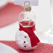 5 Place Card Holders - Snowman With Confetti - Glass