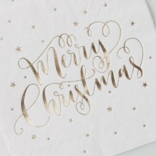 20 Paper Napkins - Foiled - Merry Christmas - Gold