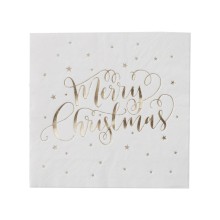 20 Paper Napkins - Foiled - Merry Christmas - Gold