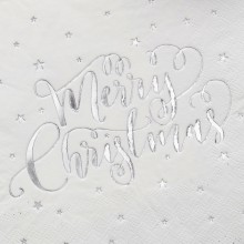 20 Paper Napkins - Foiled - Merry Christmas - Silver