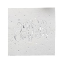 20 Paper Napkins - Foiled - Merry Christmas - Silver