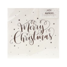 20 Paper Napkins - Foiled - Merry Christmas - Silver