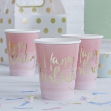 8 Paper Cups - Foiled - Ombre - Pink