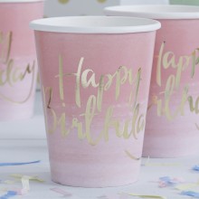 8 Paper Cups - Foiled - Ombre - Pink