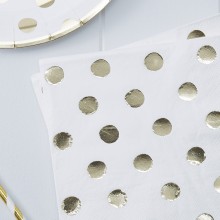 20 Paper Napkins -Foiled - Polka Dot - Gold