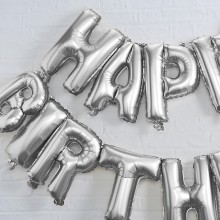 1 Bunting - Balloon - Happy Birthday - Silver