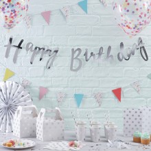 1 Bunting - Balloon - Happy Birthday - Silver