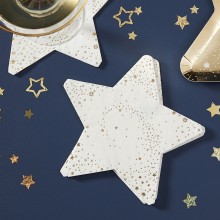 16 Paper Napkins - Star Shaped - Gold Foiled