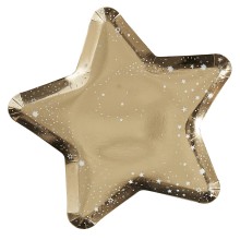 8 Paper Plates - Star Shaped - Gold