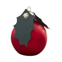 6 Place Cards - Red Bauble with Holly Leaves