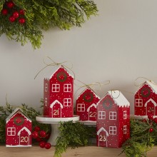 1 Advent Calendar - Red Houses - Gold Foiled - 25 pieces