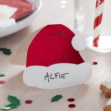 10 Place Cards - Santa Hat - Red Foil