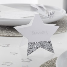 6 Place Cards - Star Shaped - Silver Glitter