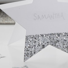 6 Place Cards - Star Shaped - Silver Glitter