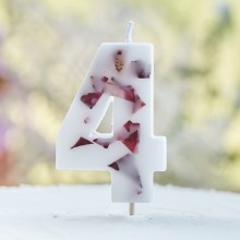 1 Candle - Number 4 - Pressed Petals