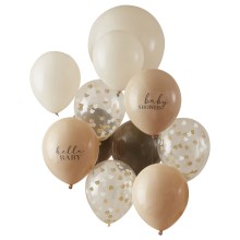 10 Balloon Bundle - Mixed Slogan and Confetti - Taupe