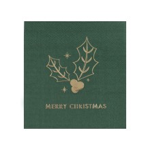 16 Paper Cocktail Napkins - Green Merry Christmas - Foiled