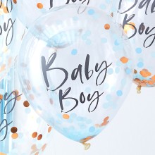 5 Balloons - Confetti Balloons - Baby Boy - Blue
