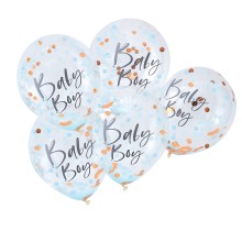 5 Balloons - Confetti Balloons - Baby Boy - Blue